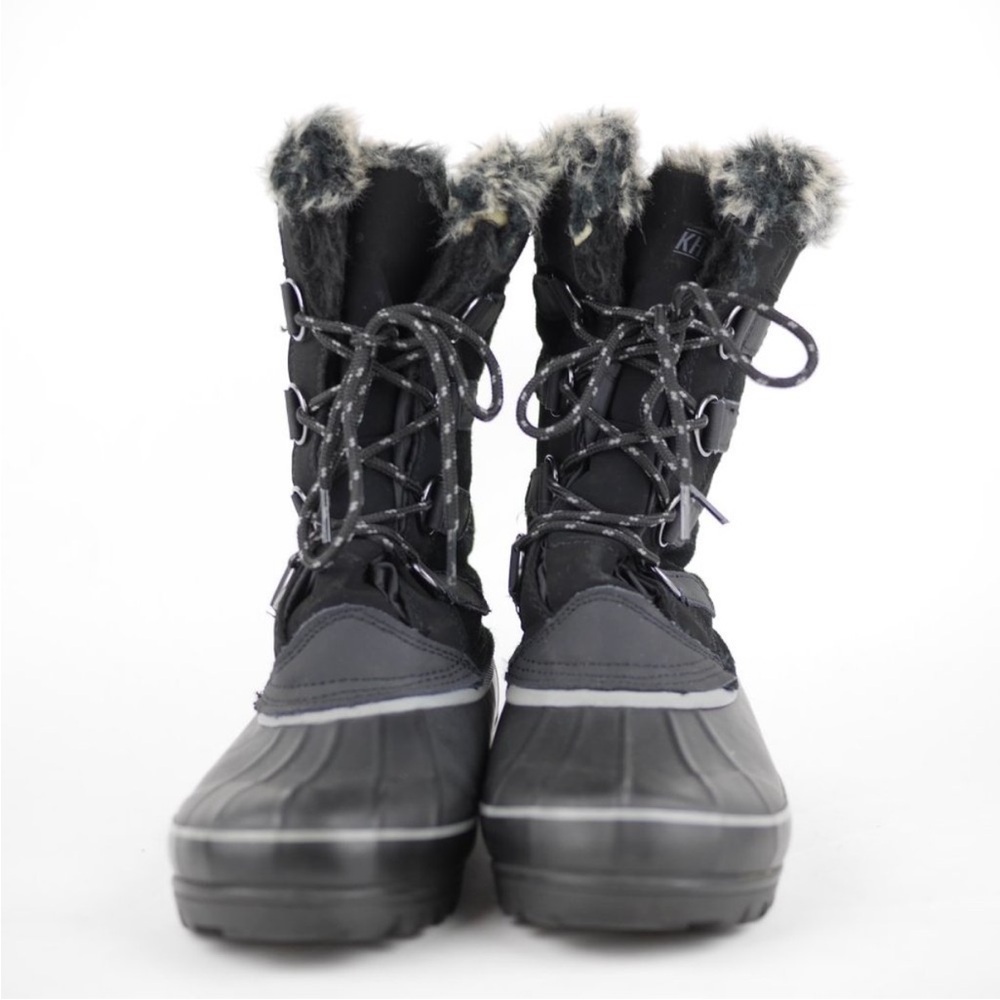 KHOMBU Women's Black Leather Rubber Winter Snow Boots Fleece Lined Mid Calf 7 - Picture 4 of 14